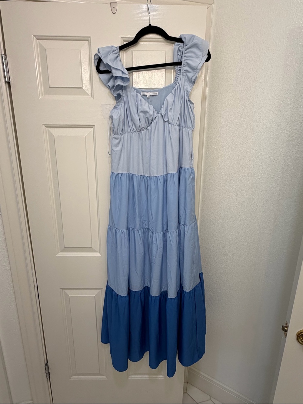 English Factory Light & Medium Blue Tiered Ruffle Midi Dress